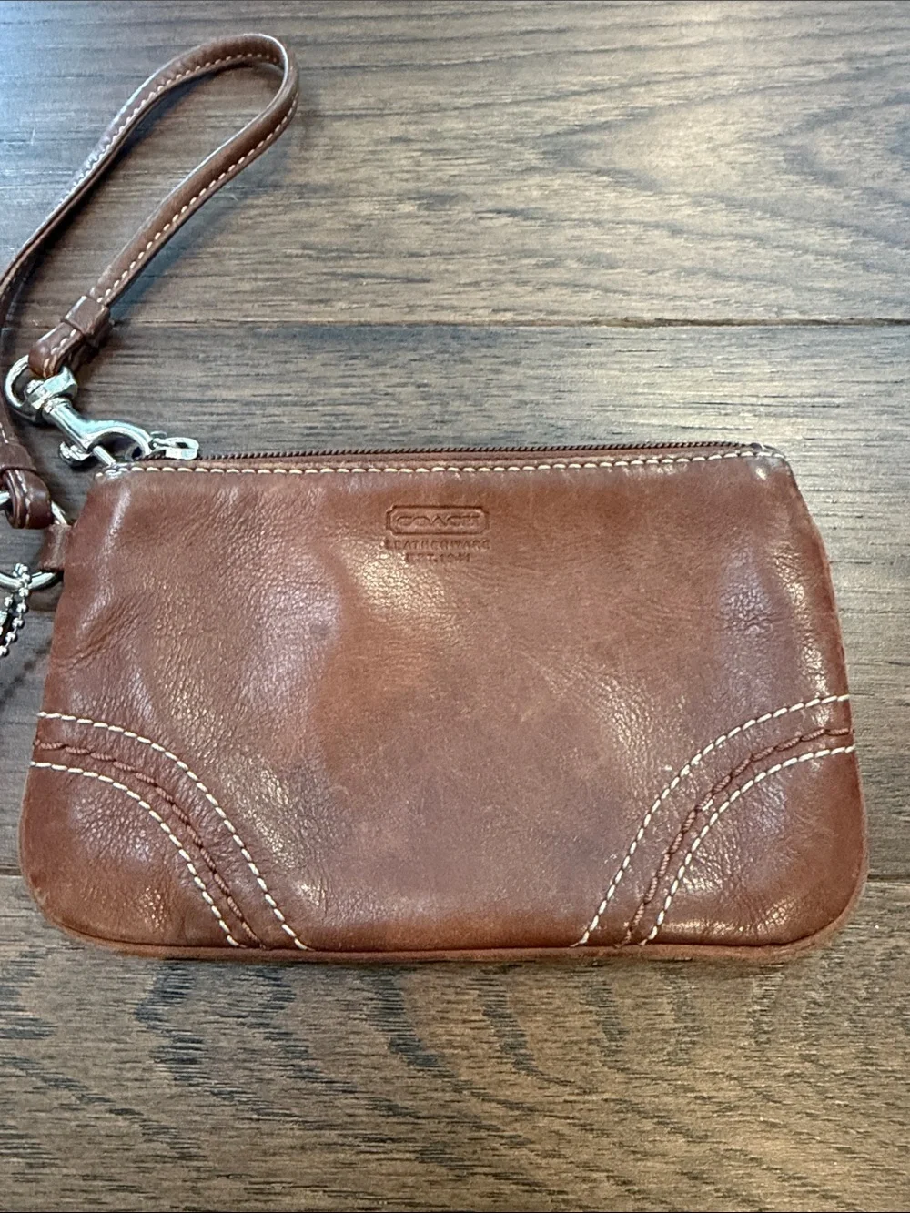 Coach Tan Leather Zip Pouch Wristlet - C61-015